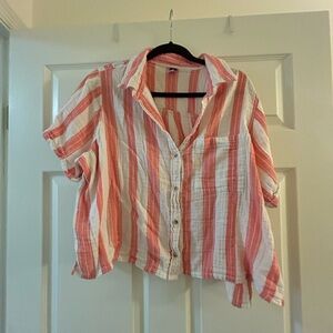 Old Navy Coral and White Striped Shirt